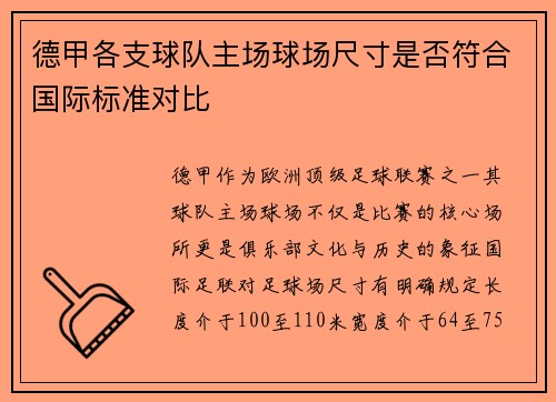 德甲各支球队主场球场尺寸是否符合国际标准对比
