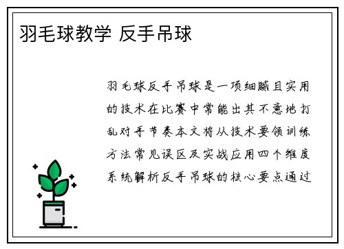 羽毛球教学 反手吊球